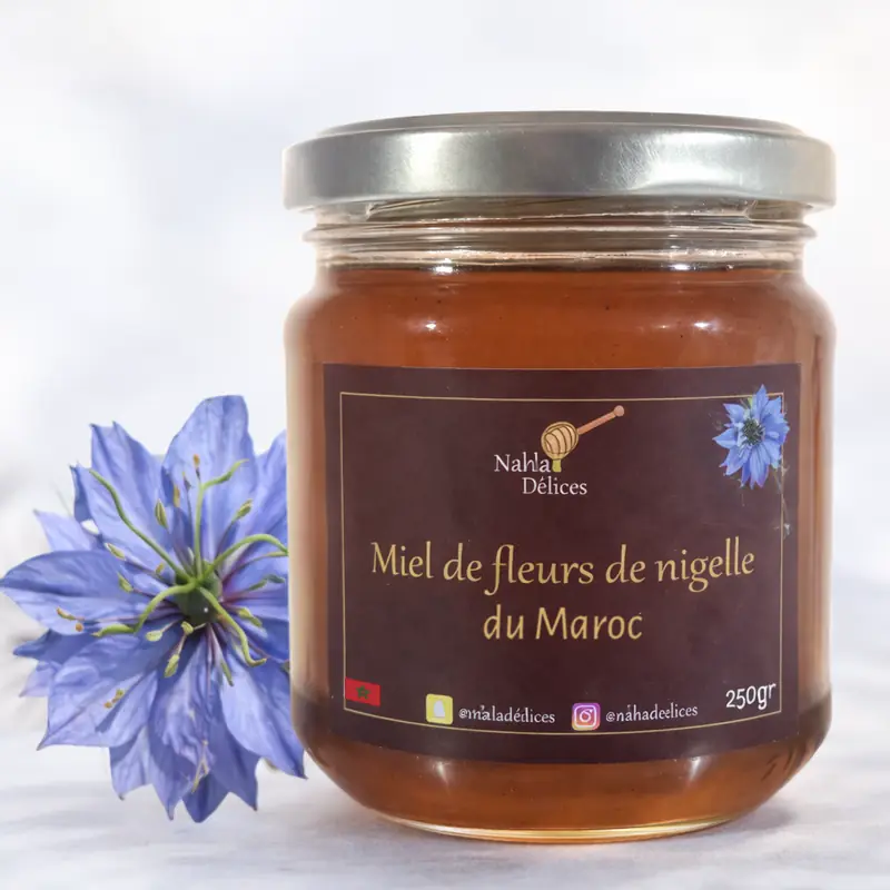 Pot de miel de fleurs de nigelle du Maroc 250 g – Nahla Délices